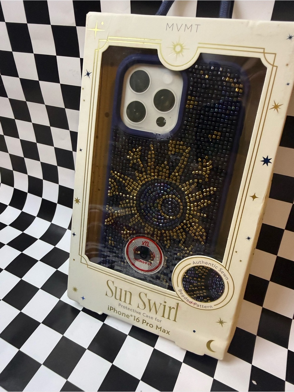 MVMT Navy and Gold Sun Swirl Beaded iPhone Case